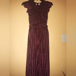 Belted sparkle burgundy jumpsuit